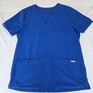 FIGS Technical Collection Scrub Top Blue Size M Two Pocket V-Neck Nurse Medical